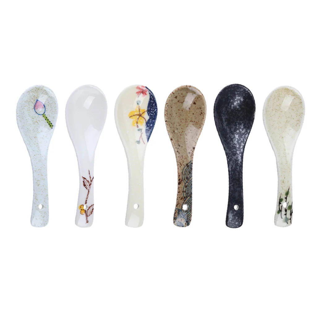 

6 Pcs Japanese Ramen Dinner Spoons Mixing Spoons Soup Dining Spoons Espresso Spoon Asian Soup Spoon Teaspoon Ceramic Spoon Rest