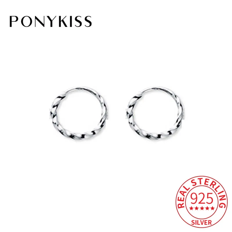 

PONYKISS 100% S925 Sterling Silver Twist irregular Hoop Earrings for Women Party Delicate Elegant Accessory minimlist Gift