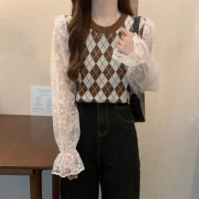 Ретро сладкий рюшами по краям в стиле пэчворк с ромбовидной сеткой искусственный