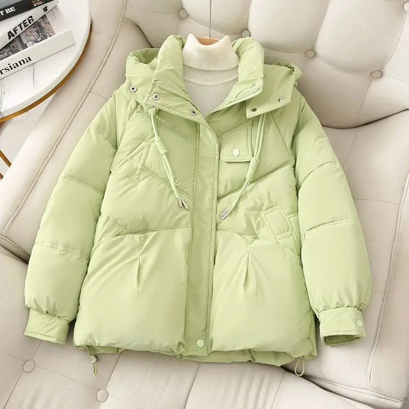

2023 Winter New Fashion White Duck Down Short Jacket Women Thick Warm Loose Hooded Pockets Coat Outwear Down Coat Ladies M46