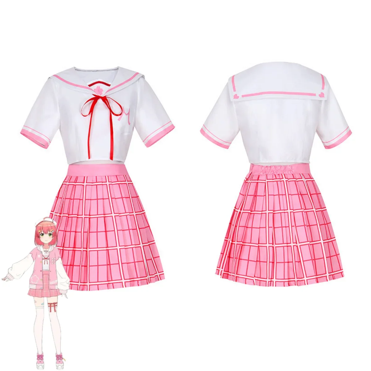 Аниме виртуальный YouTuber Сакура Мико косплей костюм VTuber Hololive розовый JK школьная