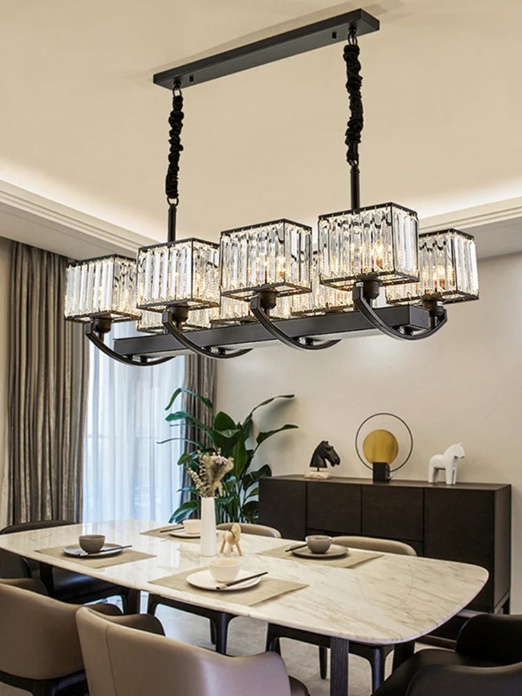 Black Vintage Crystal LED Chandelier For Dining Room Kitchen Living Room Home Pendant Lamp Retro Classical Design Hanging Light