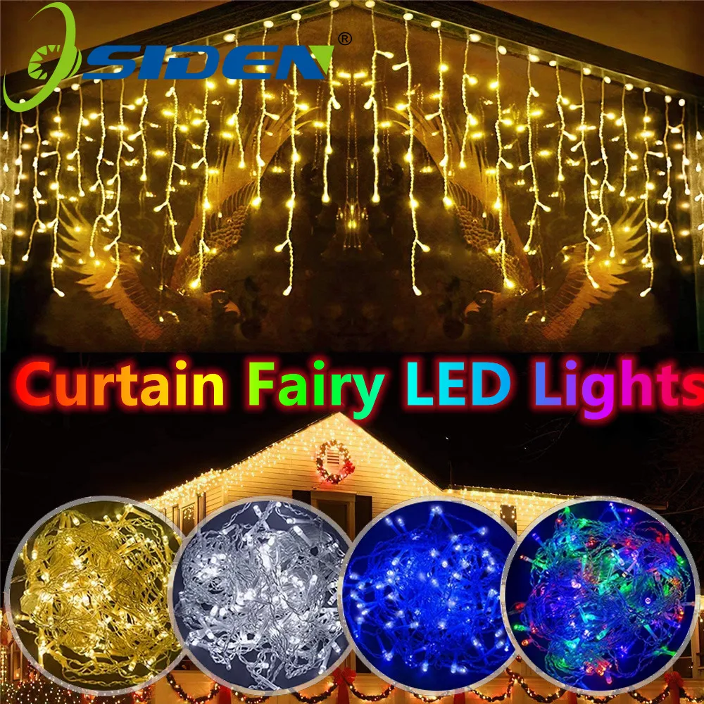 Christmas Lights Curtain String Light Waterfall Outdoor Decoration 4M Droop 0.4-0.6m Fairy Led Garland For Garden Party Holiday