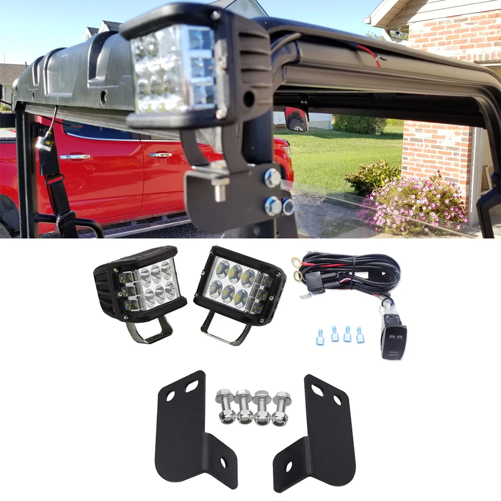 Rear Pillar Roof Mount Brackets with 2PCS LED Side Shot Cube Light and Wiring Harness Fit For Polaris Ranger 2013-2023 Full Size