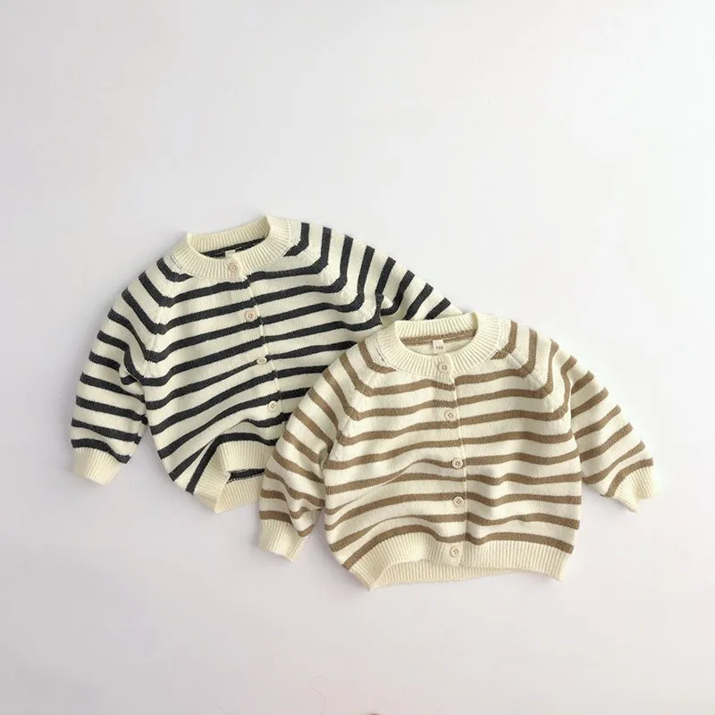 

Children Autumn Casual Cardigan Girl Simple Striped Knitting Raglan Sleeves Coat Boy Clothes Baby Comfortable Sweater