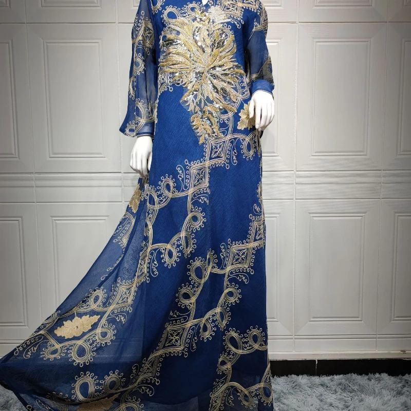 High Quality Dubai Luxury Long Sleeve Womens Dresse Muslim Fashion Malaysia Abaya Sequin Embroidered Middle East Ethnic Clothing