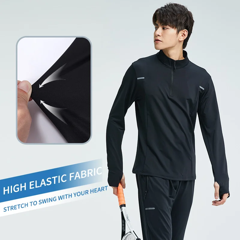 Fashion Sports Shirt Mens Tennis Shirts Quick Dry Sports Long Sleeves Autumn Gym Breathable Running T-shirts For Men With Zipper