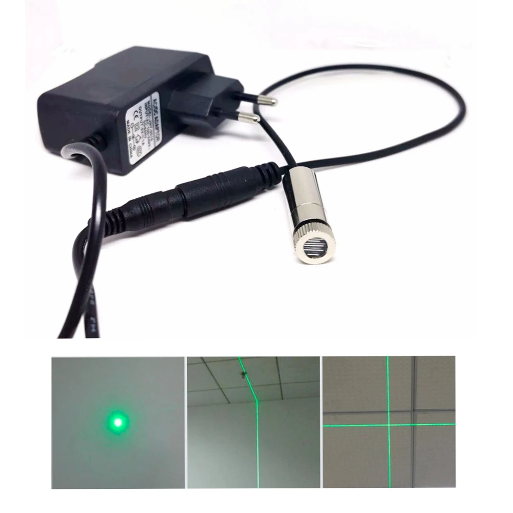 

12*35mm Focusable 515nm 520nm 10mW Laser Module Cross/Line/Dot Green Beam With 5V AC Power Adapter