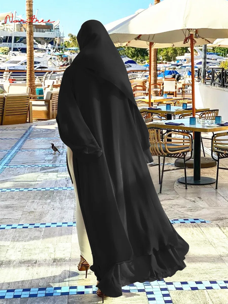 Лучшее Двухслойное кимоно Abaya Дубайский кафтан мусульманский кардиган платья
