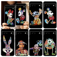 mickey tattoo cartoon for google pixel 7 6 6a 5 4 5a 4a xl pro 5g silicone shockproof soft tpu black phone case cover coque capa