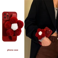 fashion woman 3d red plush flowers case for iphone 13 pro max 12 mini 12 pro max 11 cover for iphone x xs xr max 7 plus 8