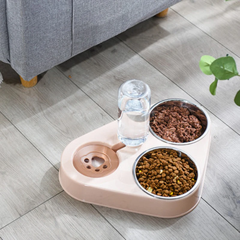 

500ML Dog Bowl Cat Feeder Bowl With Dog Water Bottle Automatic Drinking Pet Bowl Cat Food Bowl Pet Stainless Steel Double 3 Bowl