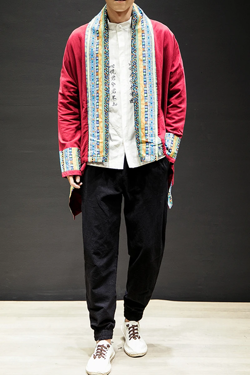 Традиционное японское кимоно кардиган хлопково-льняная блузка плащ в азиатском