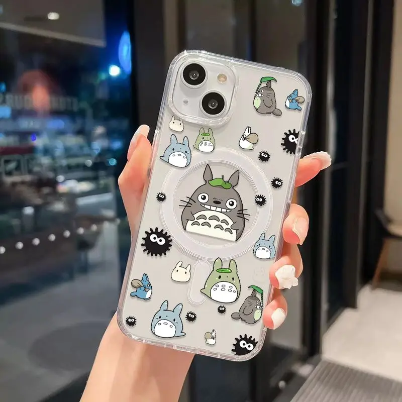 Магнитный чехол для телефона Magsafe с рисунком кота T-TotoroS iPhone 16 15 14 13 12 11 8 7 Plus Pro Max X XR