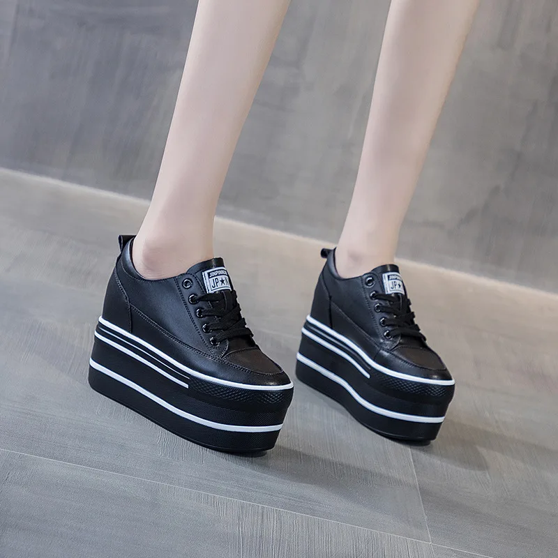 

Super High Thick Heel Platform Flats Women Casual Women's Sports Spring Shoes Leather Soft Casual Sneakers White Black