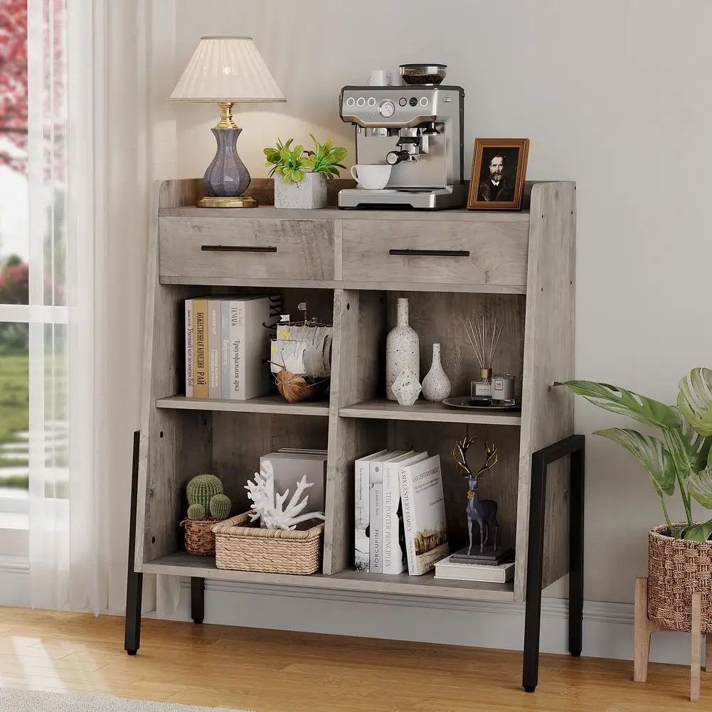 

Short Bookcase Horizontal Bookshelf with Drawers Small Storage Shelves Display Cabinet for Bedroom Living Room Home Office