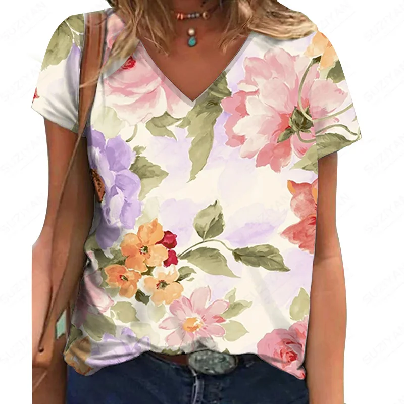 

Beautiful Patterns New Arrivals Latest Chic Girl Things Oversized Clothing Floral Fashion Years V-Neck T-Shirt Fashionable