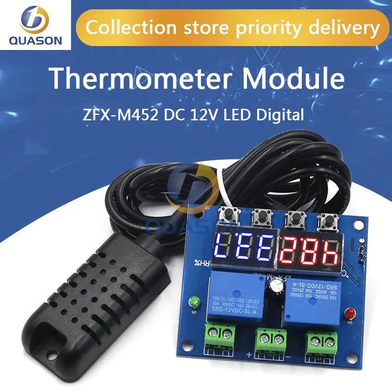 

ZFX-M452 DC 12V LED Digital Thermostat Temperature Humidity Control Thermometer Hygrometer Controller Relay Module AM2301 Probe