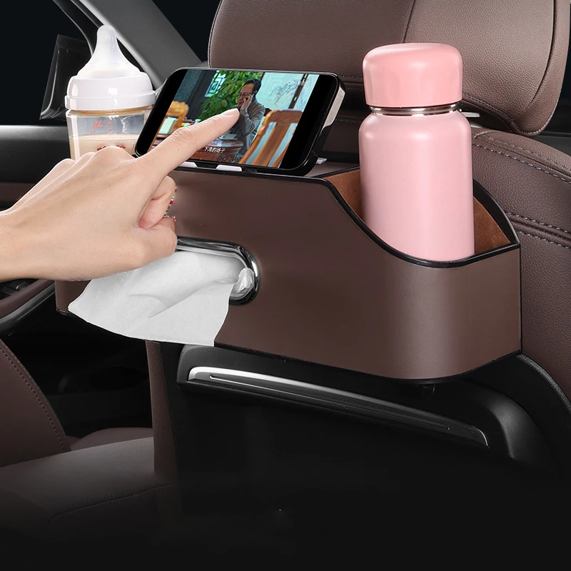 

Органайзер на спинку сиденья автомобиля с подстаканником, салфеткой и держателями для сотовых телефонов, многофункциональный ящик для хранения на заднем сиденье автомобиля