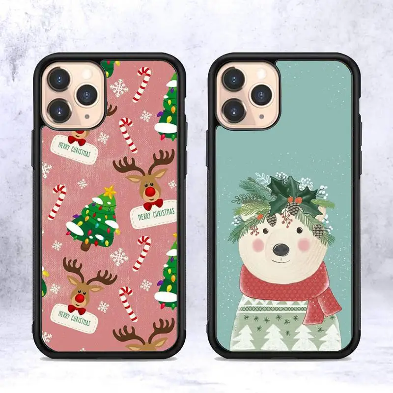 

Christmas Cartoon New Year Gift Phone Case Silicone PC+TPU Case for iPhone 11 12 13 Pro Max 8 7 6 Plus X SE XR Hard Fundas