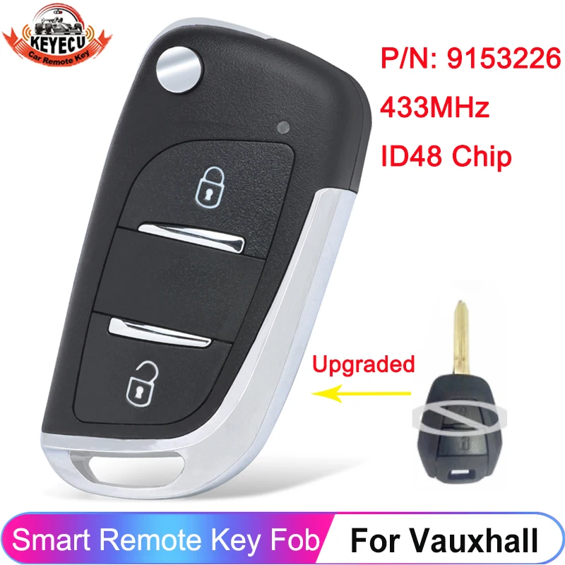 

KEYECU Upgraded Flip Remote Key Fob 2 Button 433MHz ID48 Chip For Vauxhall Omega Vectra Frontera Isuzu P/N: 9153226