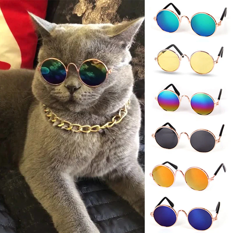 

Lovely Vintage Round Cat Sunglasses Reflection Eye wear glasses For Small Dog Cat Pet Photos Pet Products Props Accessories
