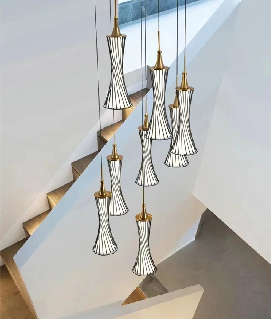 

Modern Black Creative Pendant Lamp Stair LED Chandelier For Living Room Loft Restaurant Indoor Decor Light Kitchen Island Light