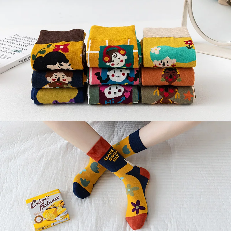 Autumn Ladies Stockings 10 Pairs Cartoon Funny Socks Ladies Women Socks Fall Socks Woman Cute Kawaii Painting