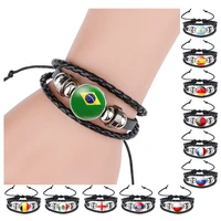 brazil spain serbia france russia flag football bracelet for men boys glass soccer multilayer pu leather flag bracelet jewelry