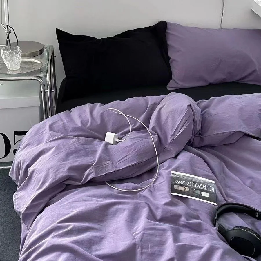

Однотонный комплект постельных принадлежностей мягкие простыни, фиолетовый пододеяльник, наволочка, полиэстеровое постельное белье, односпальное, двуспальное, полноразмерное, домашний текстиль