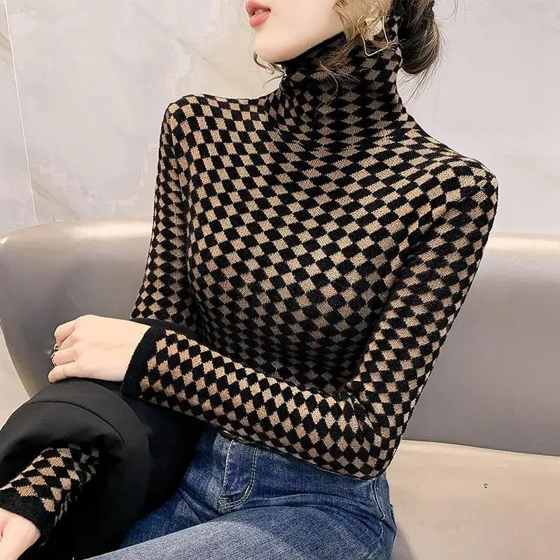 

Slim Casual Fashion Popular Letter Printed Tshirt Women Spring Autumn Long Sleeve Turtleneck Korean Version T-shirt Pullovers