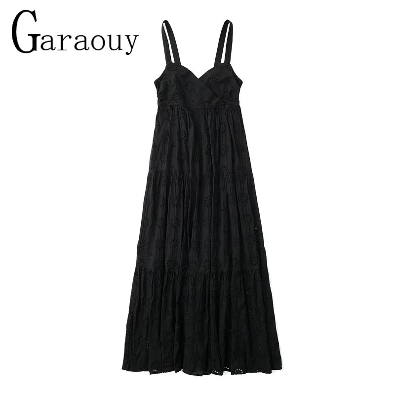 

Garaouy2022 Summer Women Sexy Hollow Backless Sling Midi Dress Patchwork Embroidery Boho Dresses Ladies Vestidos Chic Robe Femme