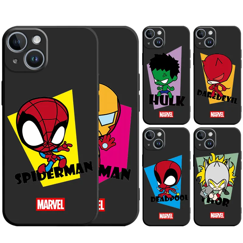 

Marvel Spiderman Ironman Phone Case for iPhone 14 Plus 12 Mini 13 Pro 11 Pro Max 8 7 6S SE XR X XS 12Pro Black Soft Cover Coque