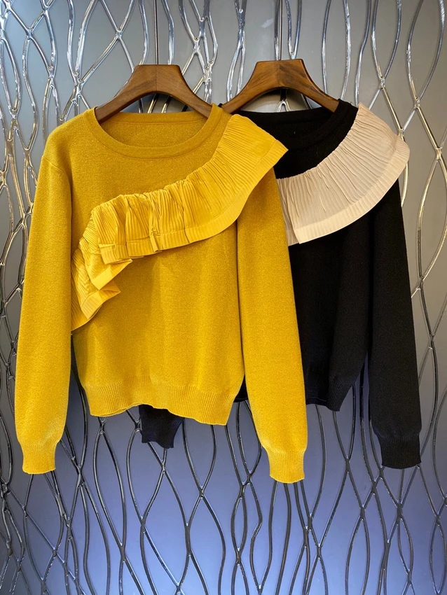 

2022 new women fashion long sleeves sexy ruffled pullover fashion knit top 1003