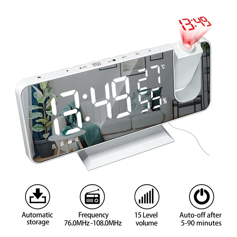 

LED Digital Projection Alarm Clock FM Radio Screen Display Temperature Humidity USB Wake Multifunction Electronic Desktop Clocks
