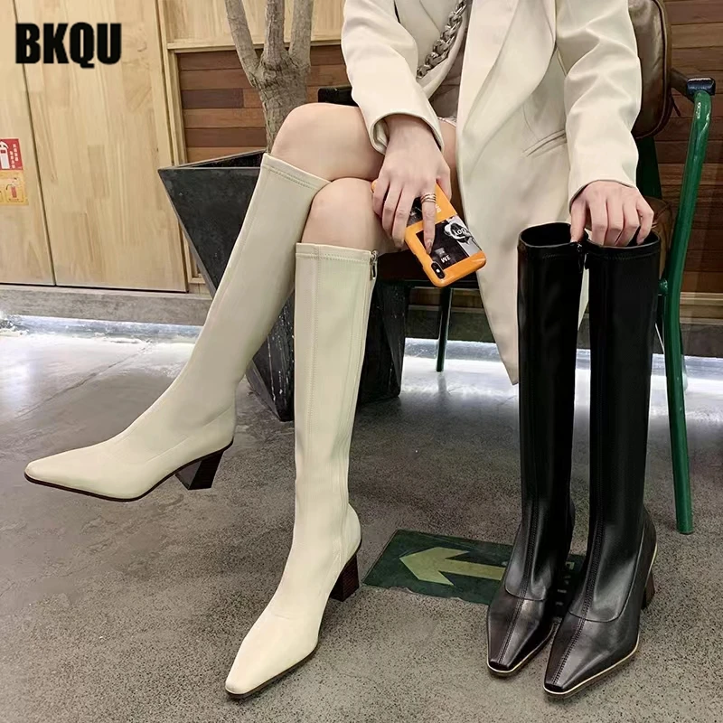 

Сапоги До Колена Для Женщин, новинка сезона осень-зима 2022, пикантные вечерние туфли-лодочки с острым носком на толстом высоком каблуке, женс...