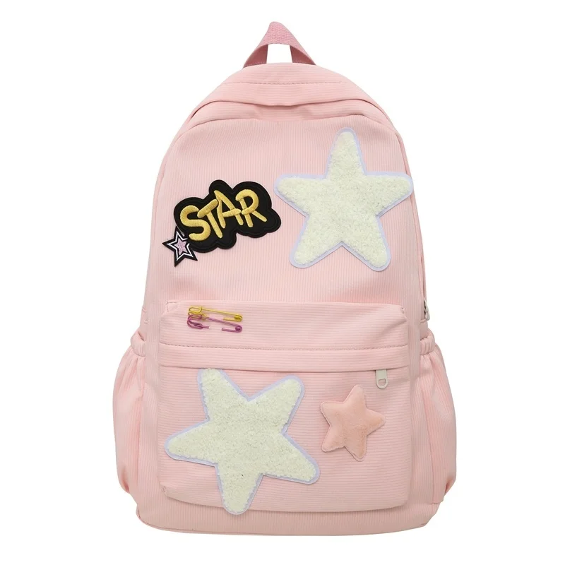 

Waterproof Nylon Women Backpack Female New Cute Five-pointed Star Portable Travel Bag Teenage Girl Preppy Schoolbag Lady Bookbag