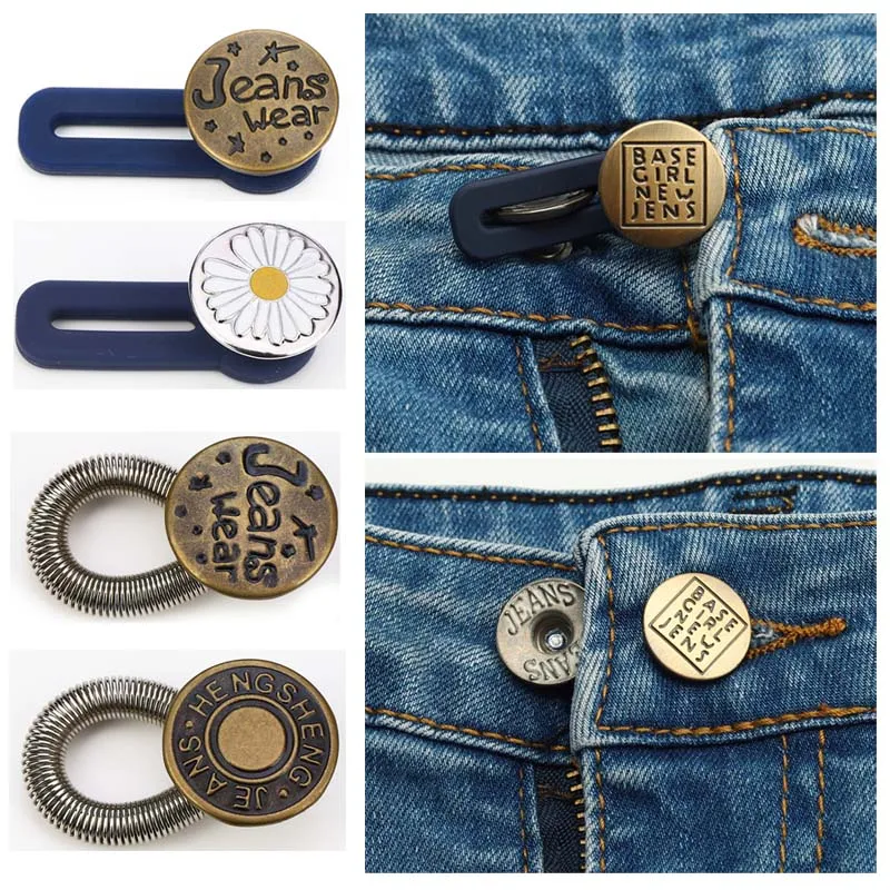 

Metal Button Extender for Pants Jeans Free Sewing Buttons Adjustable Retractable Pants Waist Extenders Button Waistband Expander