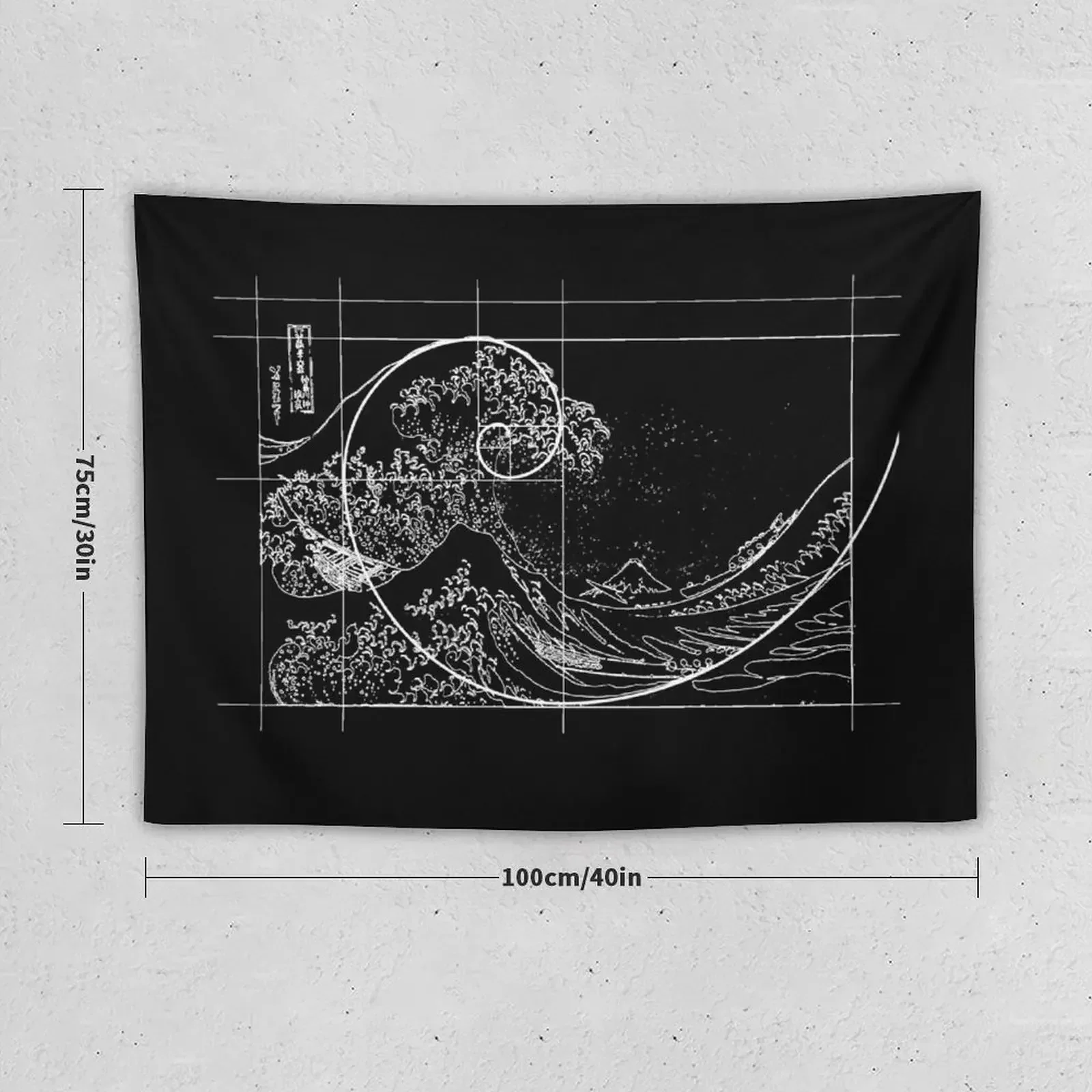 Гобелен Hokusai соответствует Fibonacci Золотое соотношение белые линии украшения для