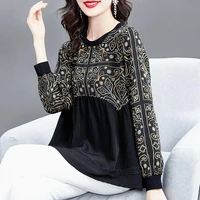 printed t shirt womens summer 2021 loose belly cover small shirt stitching long sleeved early autumn top tees cotton