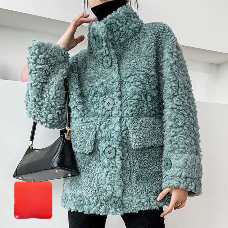 Winter Jackets for Women Warm Real Fur Coat High Quality Mid-Long Sheep Shearling Jacket Women Lamb Wool Fur Casual Coats E666