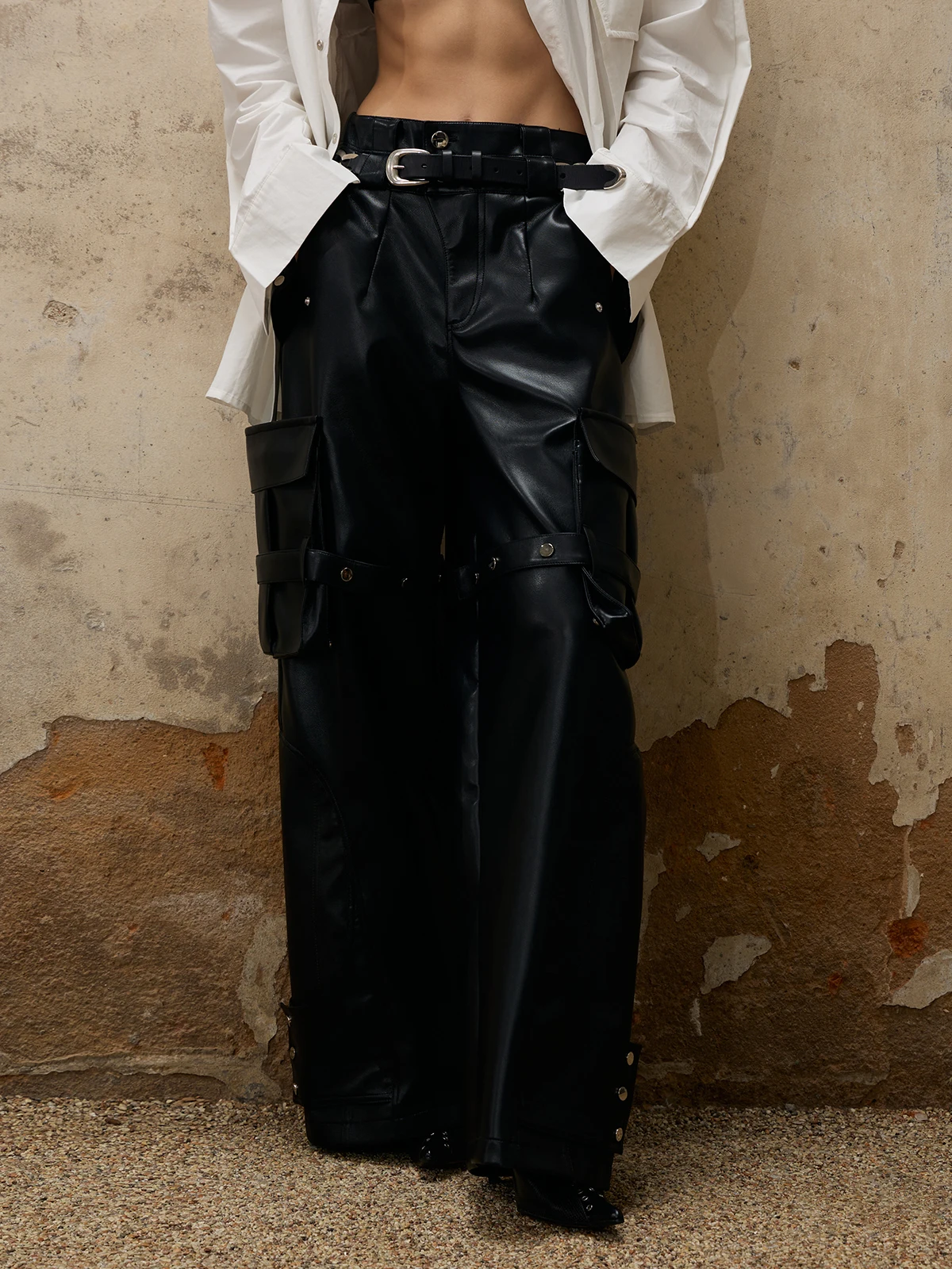 

Новинка 2023, мужская и женская одежда 27-46, стильные кожаные брюки в стиле Ямамото со съемными ремешками и карманами, брюки для влюбленных, женский костюм