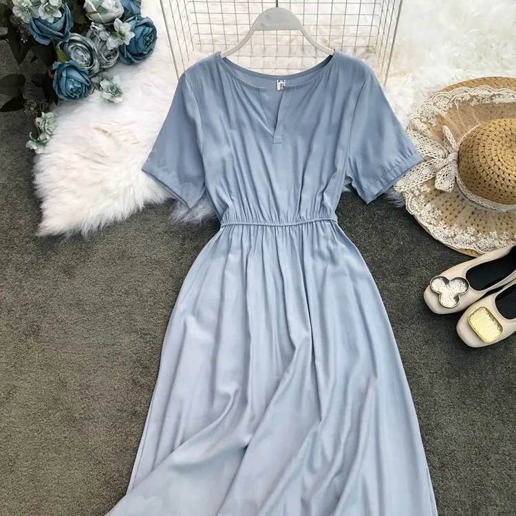 

Puff Sleeve Dress Vintage Loose Dot Midi Dresses Women 2022 Summer gray22
