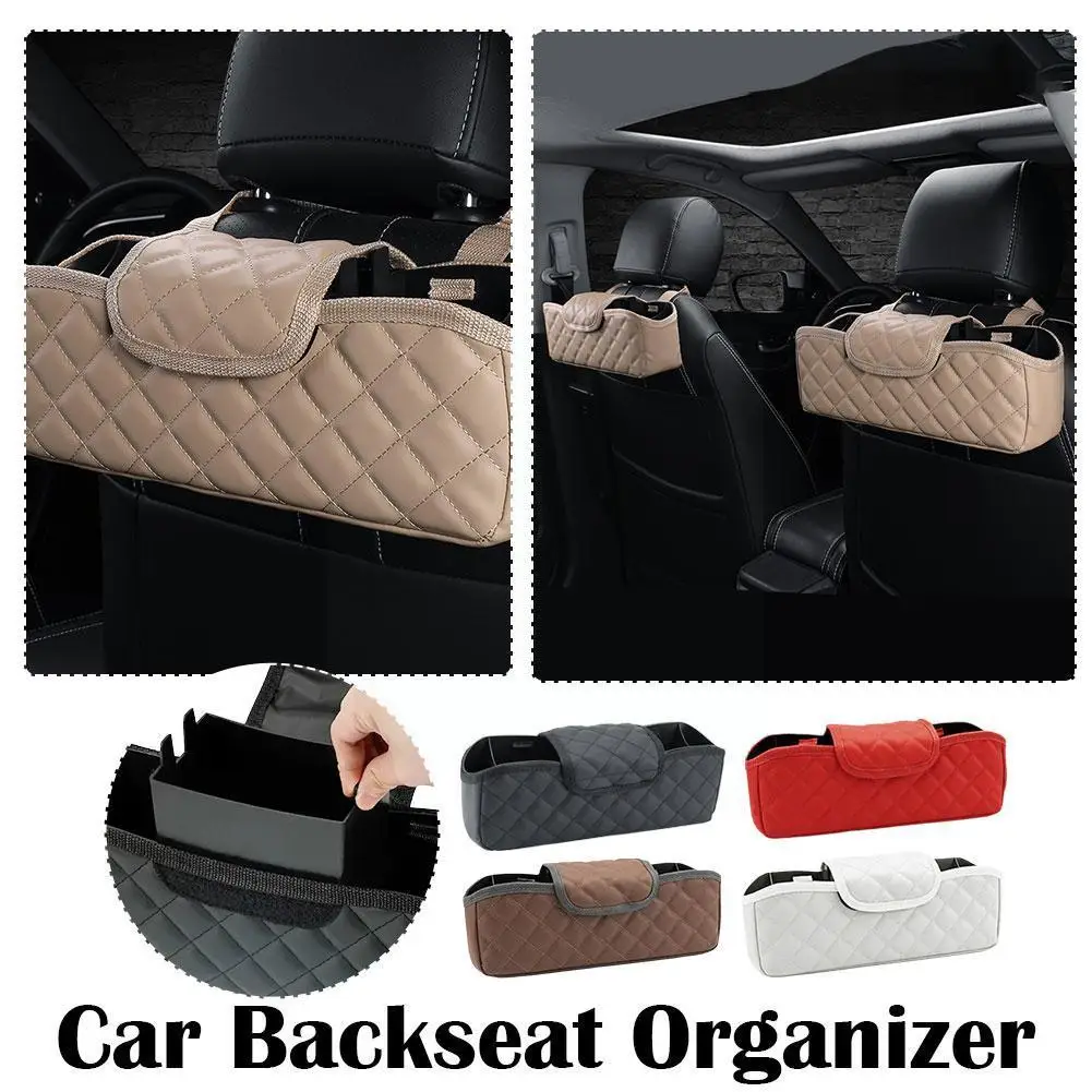 

1pc Leather Car Headrest Backseat Organizer Headrest Storage Tissue Hanging Organizer Car Can with Trash Bag Backseat Stora O7V8