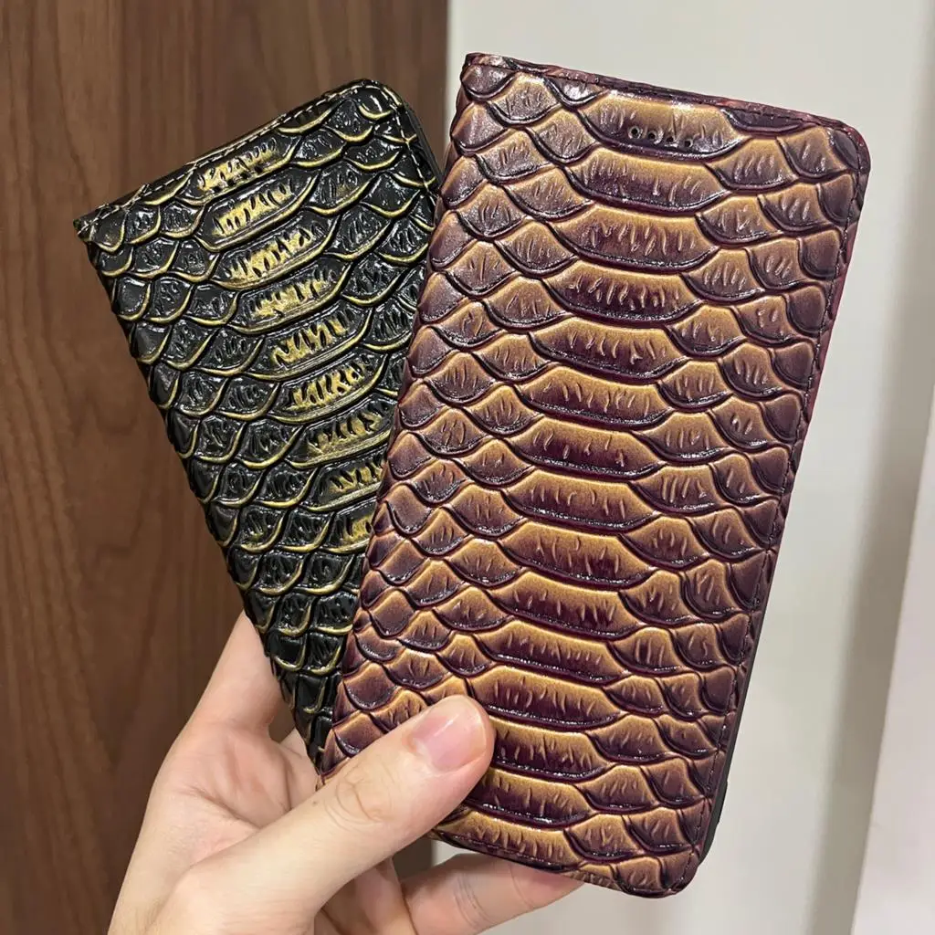 Чехол-книжка из натуральной кожи с рисунком питона для Xiaomi Redmi Note 10s 10 Pro Max 2021 Note10