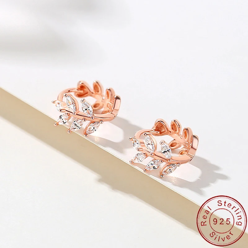 

European New S925 Sterling Silver Stud Earrings Branch and Leaf With AAA Zircon For Women Jewelry Birthday Party Gift