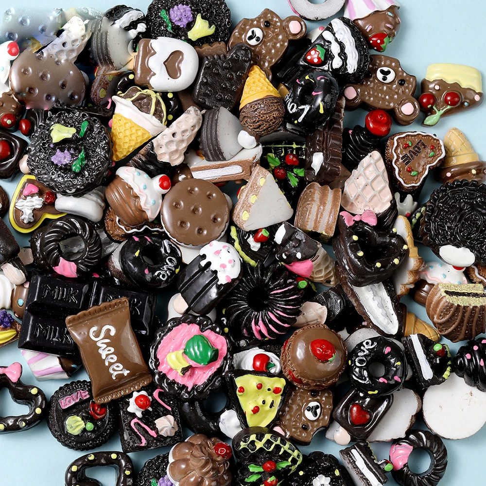 

20Pcs/set Cute Pink Donut Black Chocolate Resin Nail Decor Sweet Nail Art Deisgn DIY Imitation Ice Cream For DIY Manicure Tips￥