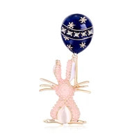 cartoon pink rabbit balloon brooches for women girls rhinestone cute bunny enamel pins coat lapel pin jewelry accessories gifts