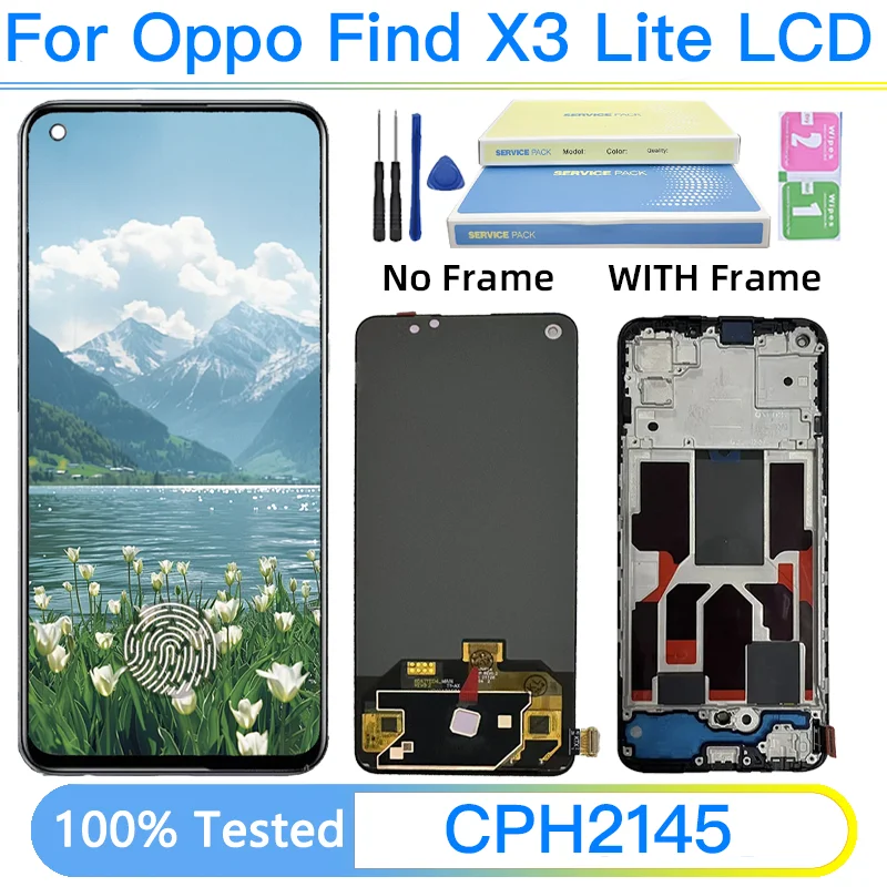 Фото 6.43-дюймовый дисплей LCD с сенсорной панелью и дигитайзером в сборе для Oppo Find X3 Lite CPH2145, с рамкой для Oppo Find X3 Lite №1