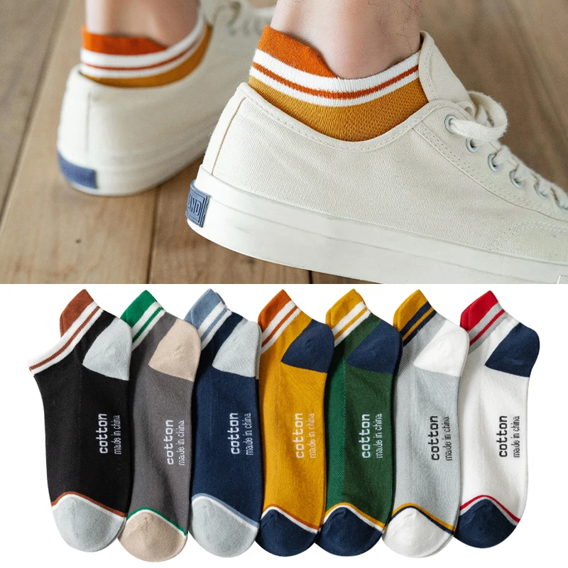 

3 Pairs Cotton Man Short Socks Fashion Breathable Ankle Couples Comfortable Funny Color Matching Casual Male Street Plus Size